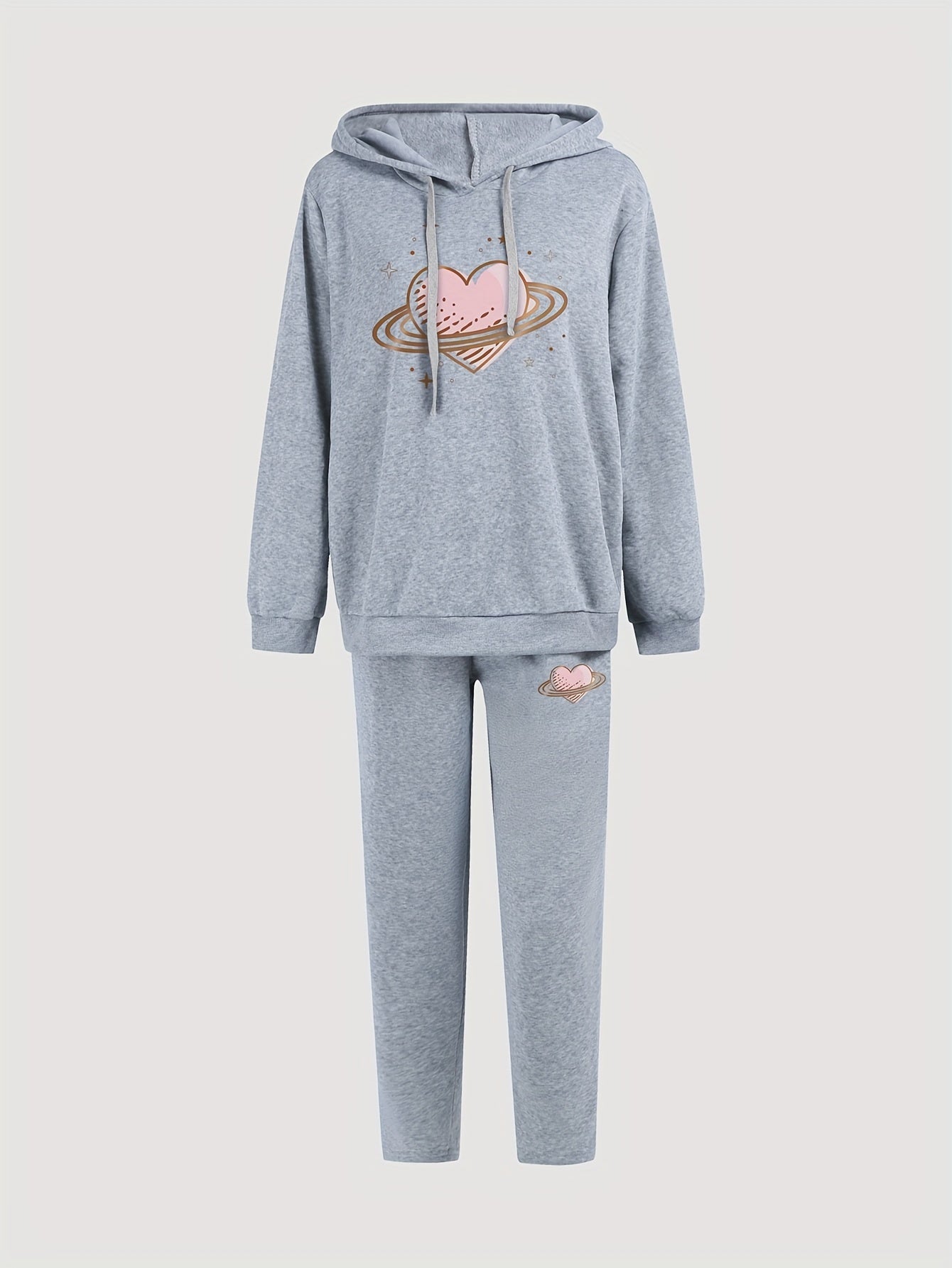 Women's Plus Heart Print Hoodie & Sweatpants Set