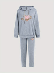 Women's Plus Heart Print Hoodie & Sweatpants Set
