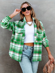 Plaid Button Front Jacket Casual Lapel Long Sleeve Jacket