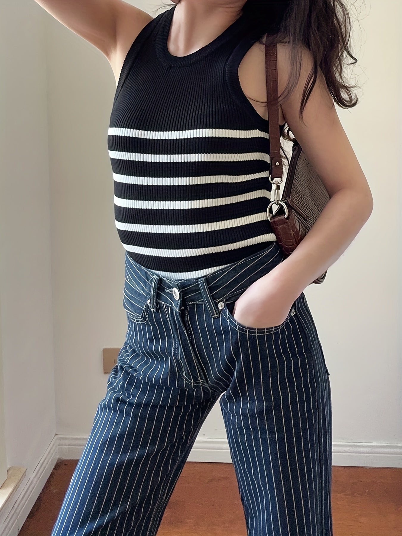 Striped Print Tank Top Sleeveless Summer Top
