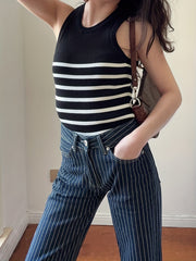 Striped Print Tank Top Sleeveless Summer Top