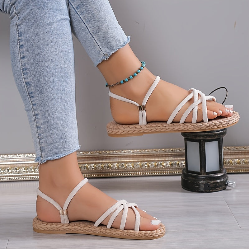 Women's Cross Strap Sandals Flat Lightweight Beach Sandals