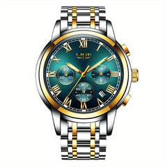 LIGE Golden Men Watches Waterproof Steel Bracelet Wristwatch