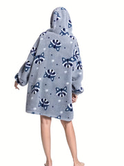 Plus Size Raccoon Print Flannel Hooded Wearable Blanket
