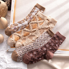 5pairs Women's Cotton Ethnic Tube Socks