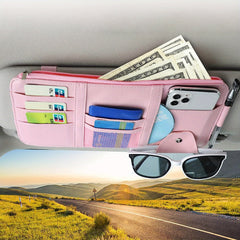 Leather Car Sun Visor Organizer Pocket Pouch & Accessories Holder