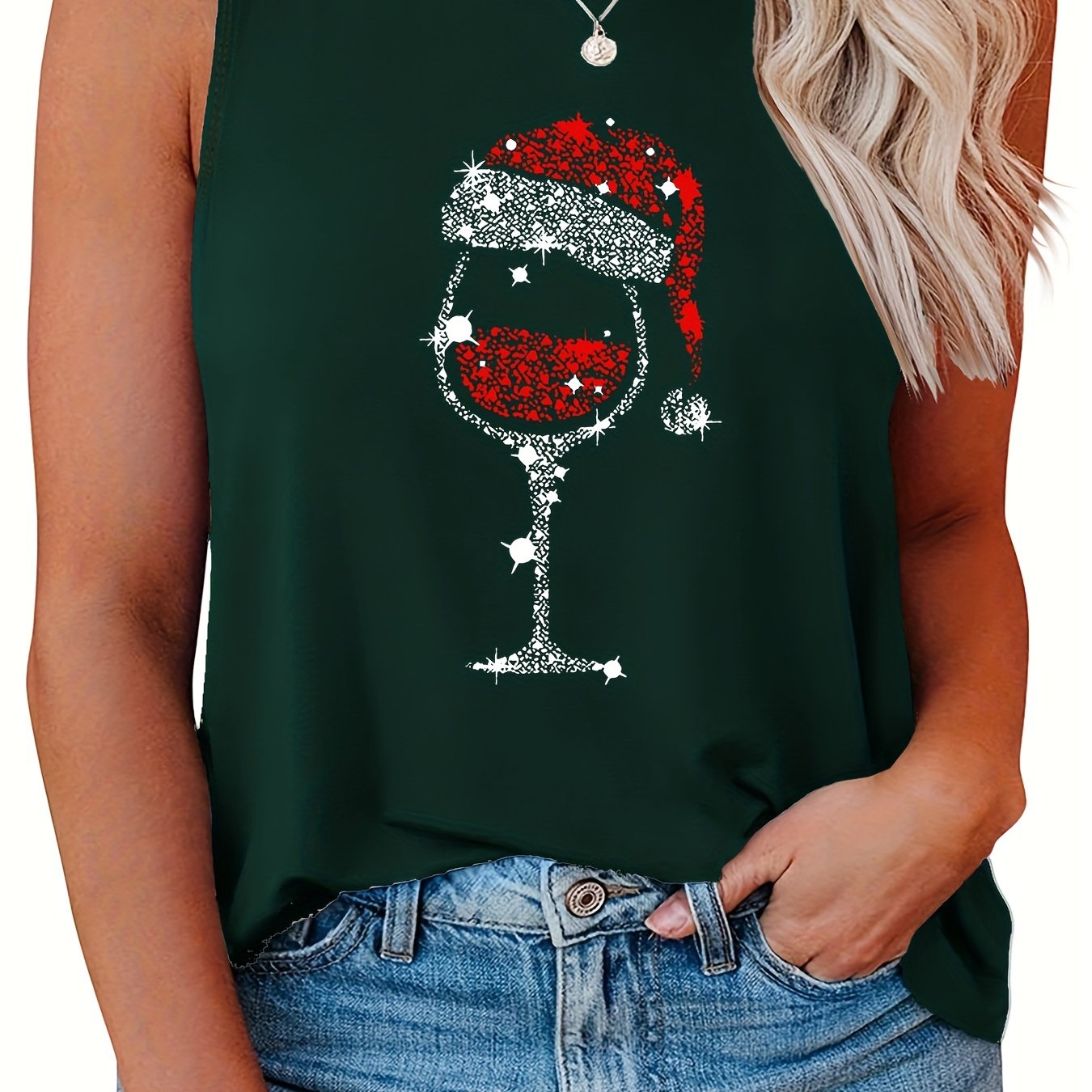 Red Wine Glass Santa Hat Christmas Tank Top