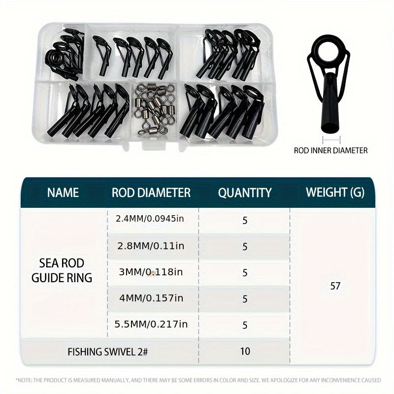 35pcs Mixed Sizes Sea Fishing Rod Guides Fishing Rod Tip Rings