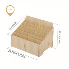 12 Grid Wooden Cell Phone Organizer Box, Classroom Desktop Storage