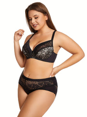 Sexy Bra Women's Plus Floral Jacquard Contrast Lace Semi Sheer Bra