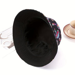 Cartoon Mushroom Print Bucket Hat Basin Hat Unisex Lightweight Fisherman Cap