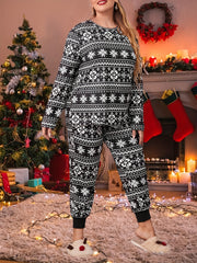 Christmas Retro Lounge Set Women's Plus Snowflake Striped Print