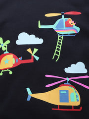 Boys Helicopter Print Casual Cotton Short Sleeve T Shirt