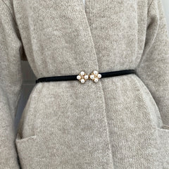 Girls Faux Pearl Leaf Buckle Belt for Pants Jeans Skirt