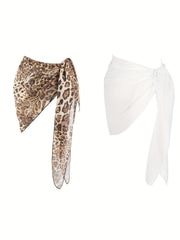 Boho 2-Piece Beach Wear Wrap Skirts Leopard & Solid Sarongs