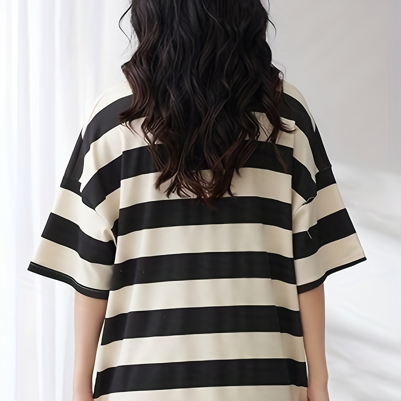 Striped Loose NightDress Short Sleeve Crew Neck Pajama Dress