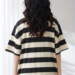 Striped Loose NightDress Short Sleeve Crew Neck Pajama Dress