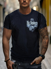Men's Business Print Sports T-shirt Casual Stretch Round Neck Tee Shirt