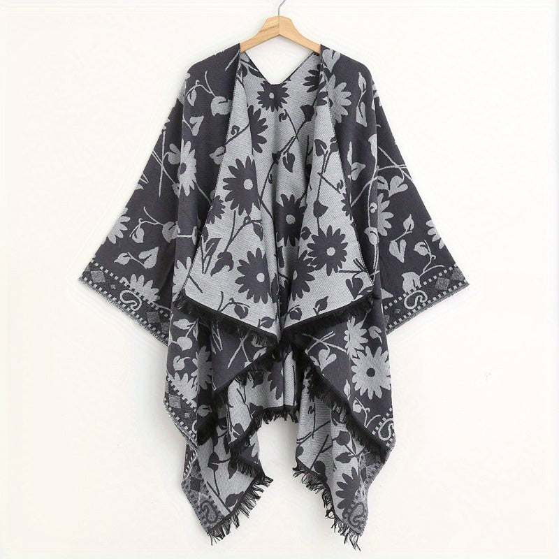 Vintage Flower Jacquard Shawl Double Wrap Cashmere Large Blanket Scarf