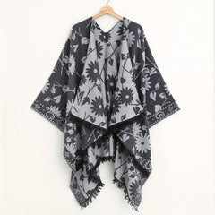 Vintage Flower Jacquard Shawl Double Wrap Cashmere Large Blanket Scarf