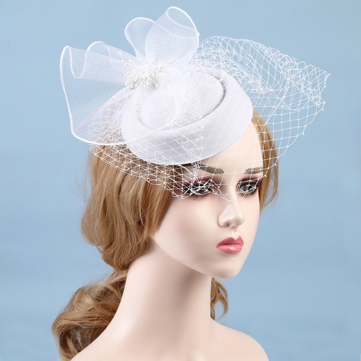 Women Wedding Hat With Face Veil Bridal Headwear Feathers Linen Hat For Brides
