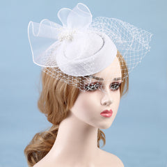 Women Wedding Hat With Face Veil Bridal Headwear Feathers Linen Hat For Brides