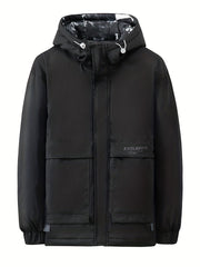 Men's Hooded Puffer Jacket Loose Fit Big Pocket Duck Down Coat for Winter