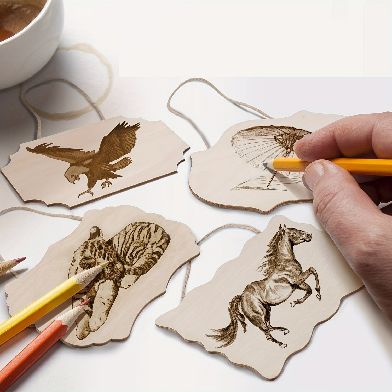 10pcs Wood Crafts Blanks DIY Hanging Decorations for Halloween & Christmas