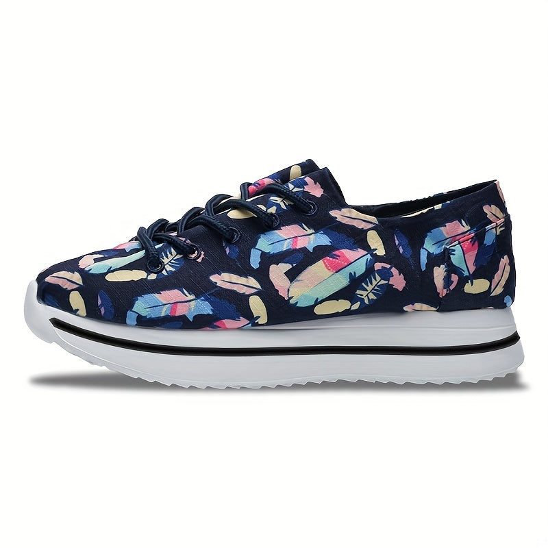Women's Graffiti Print Thick Bottom Sports Shoes Comfortable Lace Up Sneakers