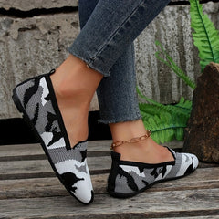 Women's Colorblock Flat Shoes Breathable Knit Low Top Slip On Shoes