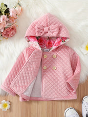 Cute Baby Girl Pink Quilted Bow Hooded Coat