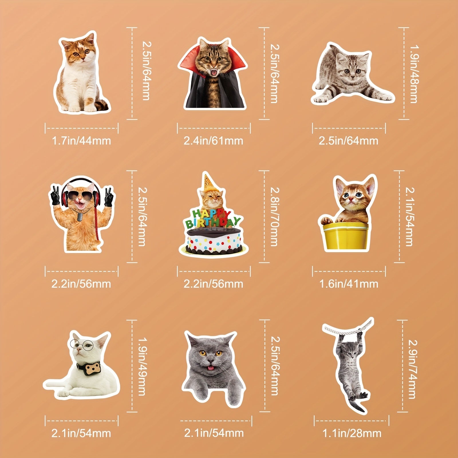 100pcs Cat Stickers Waterproof Vinyl Water Bottle Laptop Phone