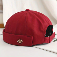 Skullcap Sailor Cap Leaf Rivet Embroidery Warm Rolled Cuff Bucket Hat