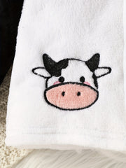 Toddler Bay Girls Hooded Plush Cow Embroidered Button Coat