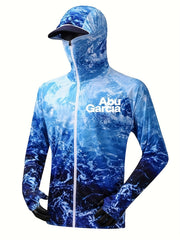 ABUGARCIA Men's UPF 50 Sun Protection Hooded Jacket Quick Dry Ocean Pattern