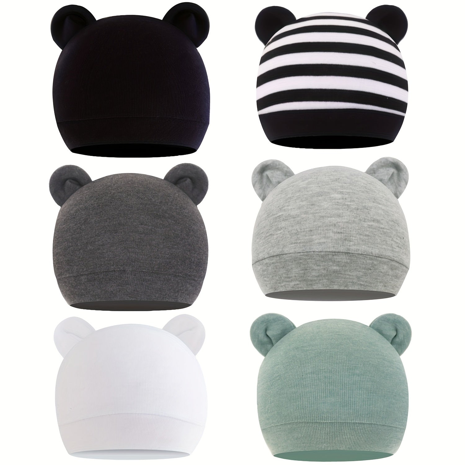 6 Pack of Bear Ears Hats for Newborns & Toddlers - Unisex Beanie Caps