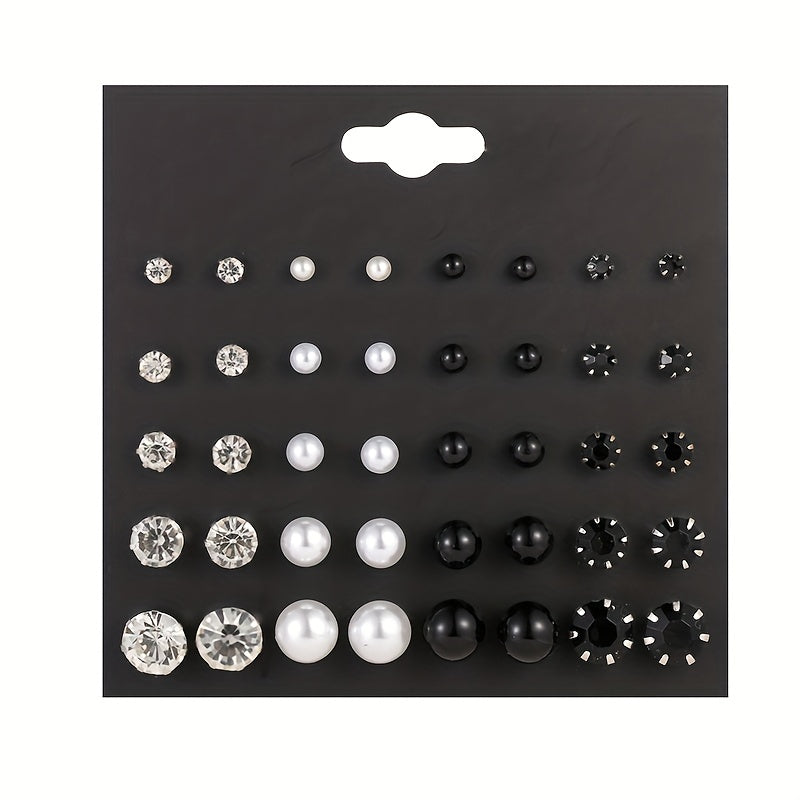 Girl's Stud Earrings Set Faux Pearl & CZ Geometric Mini Ear Studs