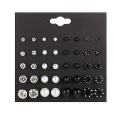 Girl's Stud Earrings Set Faux Pearl & CZ Geometric Mini Ear Studs