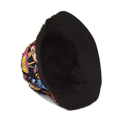 Y2K Mushroom Print Bucket Hat Hip Hop Casual Cartoon Basin Hat