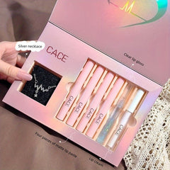 6pcs Lip Makeup Set Gift Boxes Matte Lip Glaze Gloss Lotion Necklace