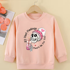 Skull Pom Hat Girls Sweatshirt Casual Fit Toddler Kids Tops Pullover
