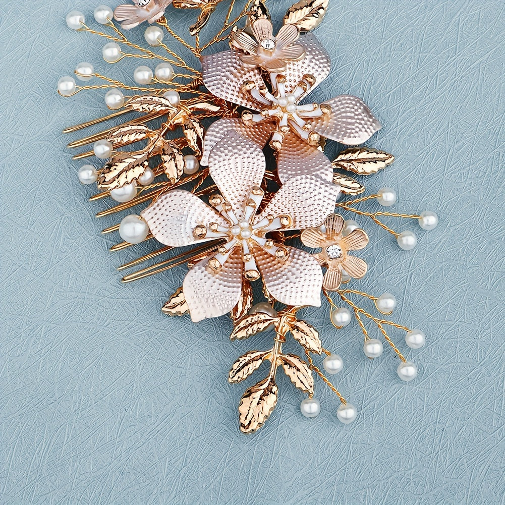 Flower & Pearl Hair Comb Bridal Wedding Headwear