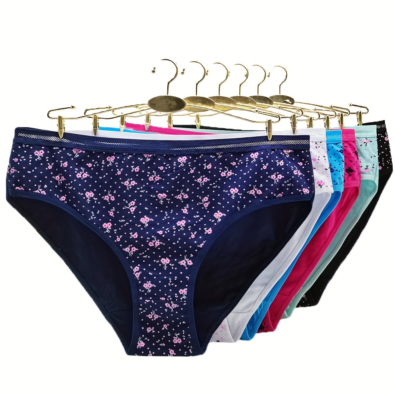 6pcs Floral Print Briefs Stretchy Intimates Panties Women's Lingerie