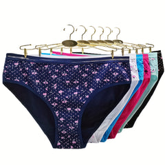 6pcs Floral Print Briefs Stretchy Intimates Panties Women's Lingerie