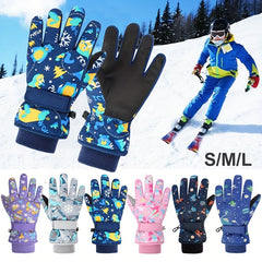 Kids' Outdoor Skiing Gloves Cartoon Design Age 4-13 Winter Warmth