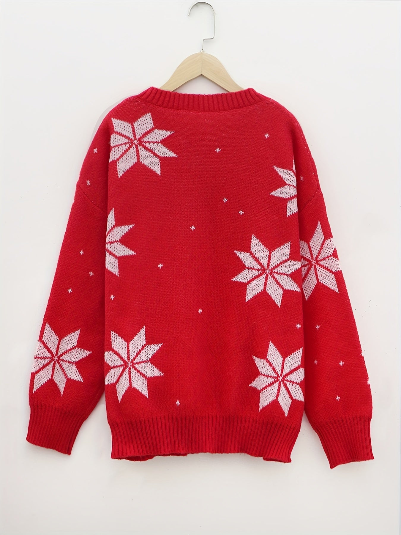 Christmas Elements Pattern Pullover Sweater Crew Neck Women's Clothing