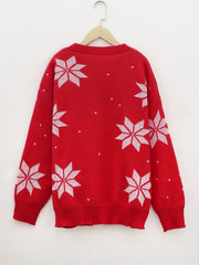 Christmas Elements Pattern Pullover Sweater Crew Neck Women's Clothing