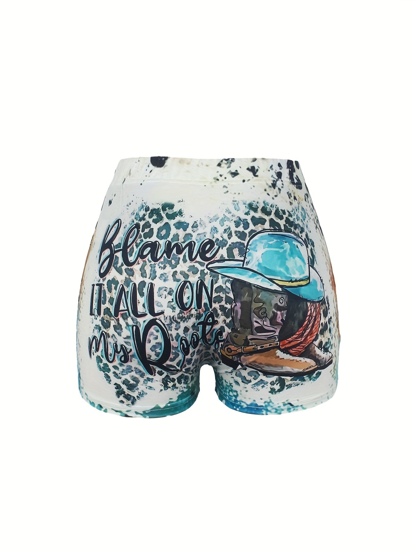 Allover Print Skinny Shorts Casual Stretchy Women's Clothing