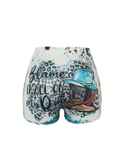 Allover Print Skinny Shorts Casual Stretchy Women's Clothing