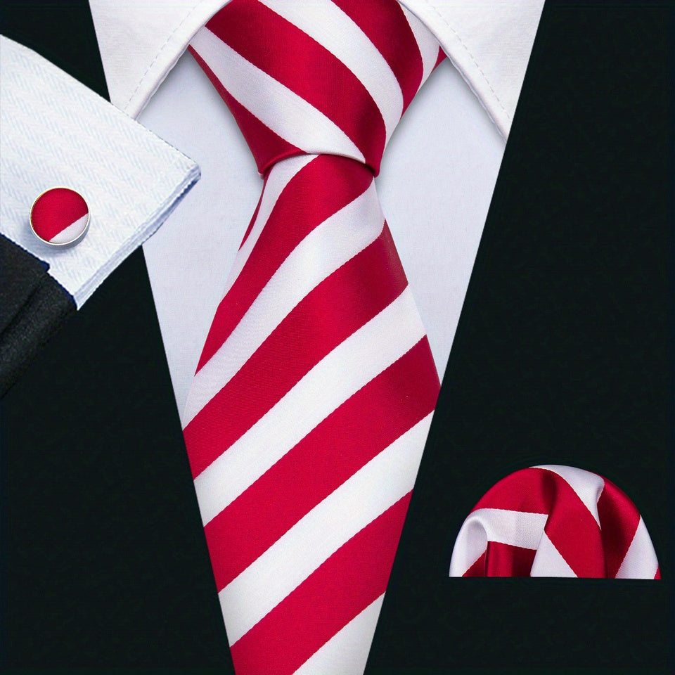 Men's Striped Necktie Handkerchief Clip Set